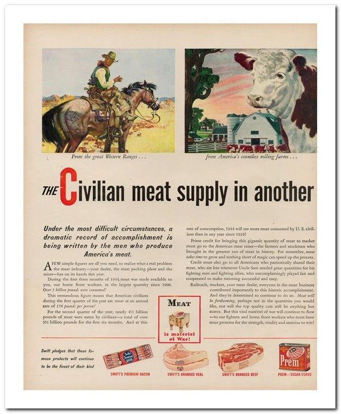 8x10 Vintage Ad 1944 Civilian Meat Supply In 02062500187