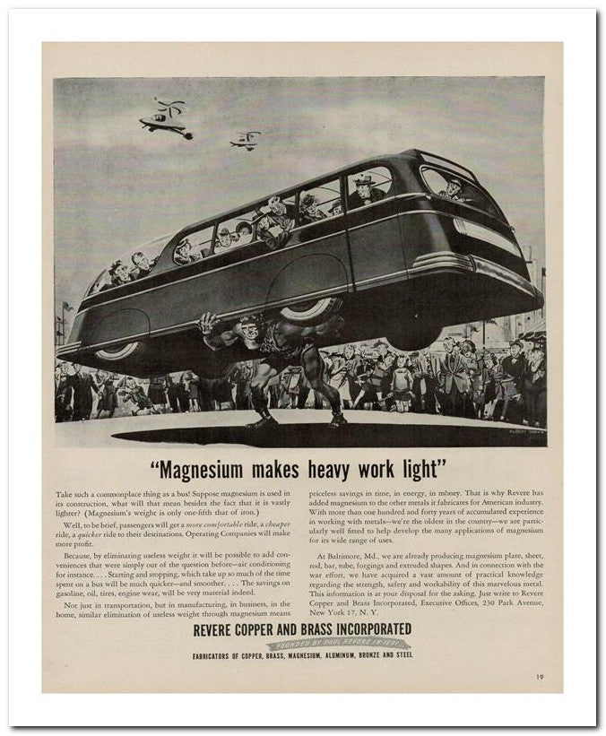 8x10 Vintage Ad 1944 Magnesium Makes Heavy Work Light 02062500298
