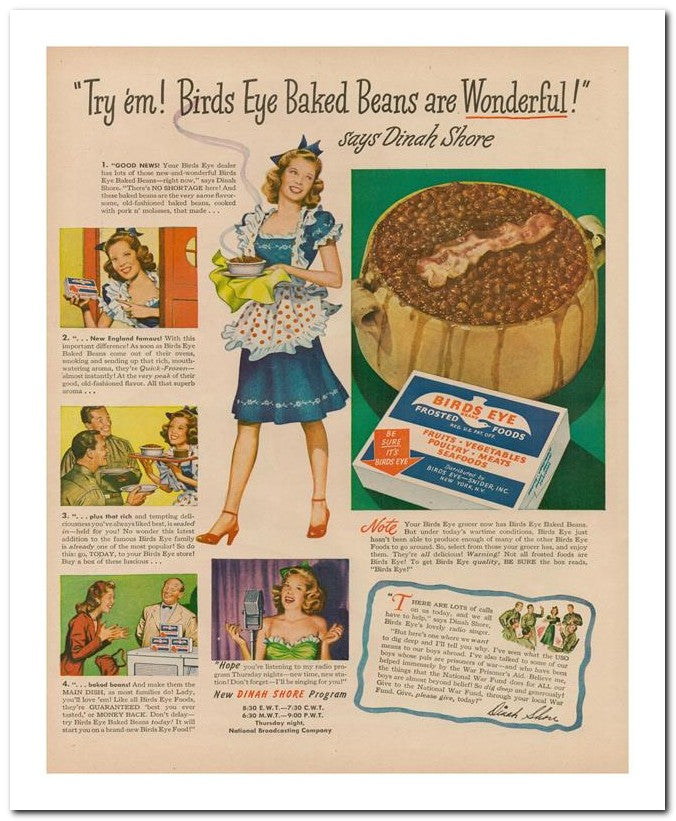 8x10 Vintage Ad 1944 Try Em Birds Eye Baked Beans Are Wonderful 02062500445