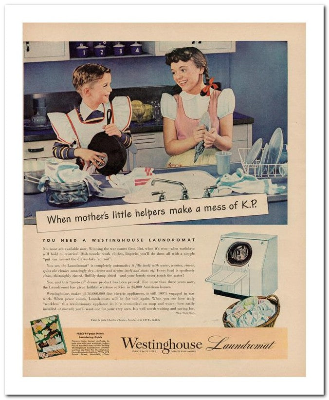 8x10 Vintage Ad 1945 Westinghouse Laundromat 02062500489