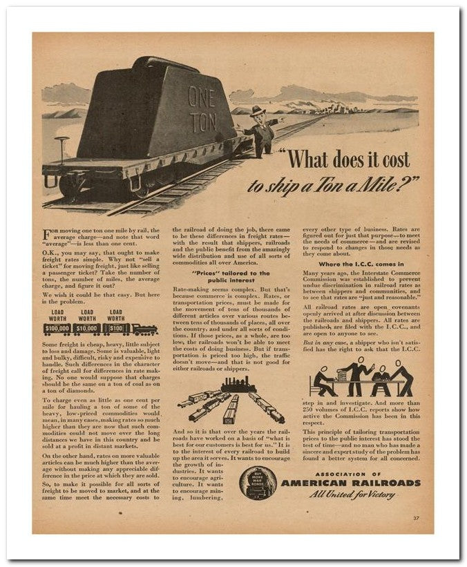 8x10 Vintage Ad 1945 To Ship A Ton A Mile 02062500554