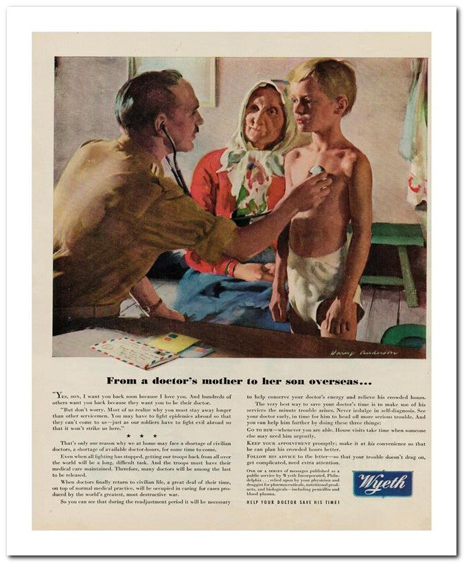 8x10 Vintage Ad 1945 From A Doctor's Mother To Her Son Overseas 02062500738