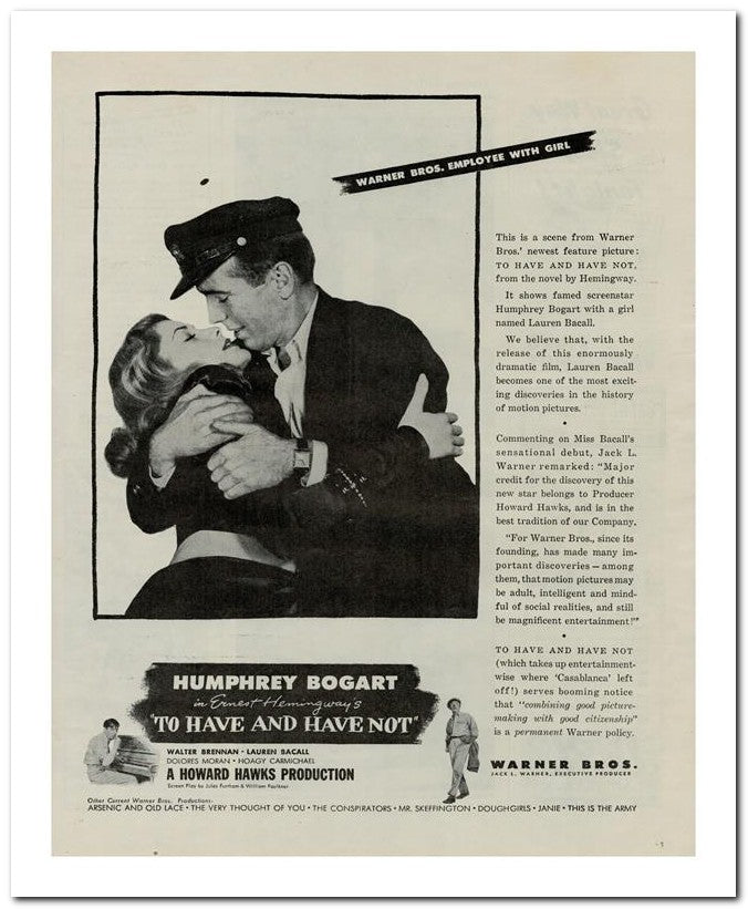 8x10 Vintage Ad 1945 To Have And Have Not 02062500754
