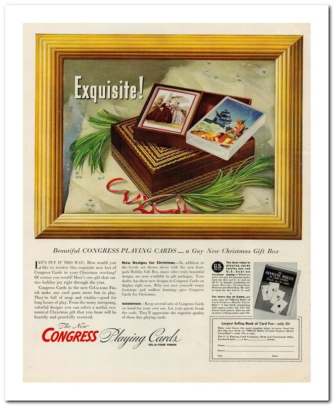 8x10 Vintage Ad 1939 Congress Playing Cards 02062500849
