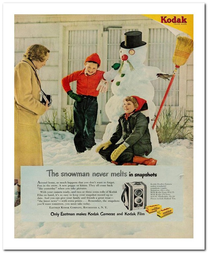 8x10 Vintage Ad 1950 The Snowman Never Melts In Snapshots 02062501221