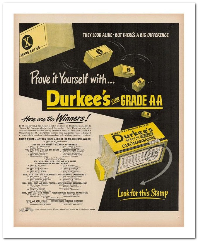 8x10 Vintage Ad 1950 Durkee's 02062501324