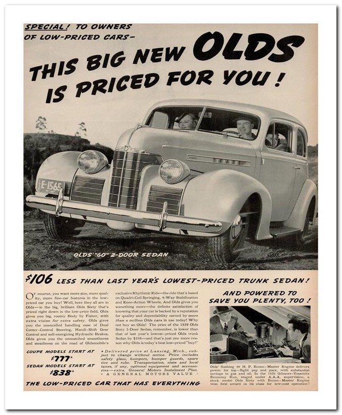 8x10 Vintage Ad 1939 Olds 02062501377