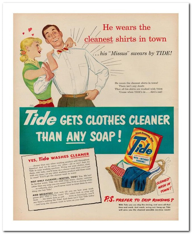 8x10 Vintage Ad 1951 Tide Gets Clothes 02062501501