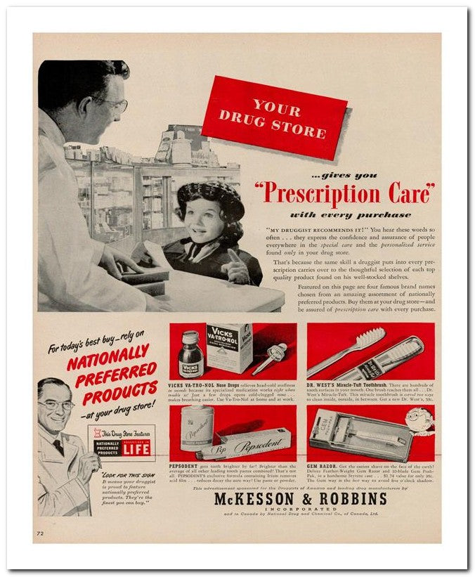 8x10 Vintage Ad 1951 Prescription Care 02062501558