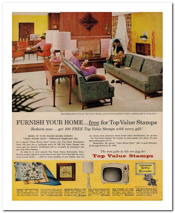 8x10 Vintage Ad 1960 Furnish Your Home Free For Top Value Stamps 02062501706