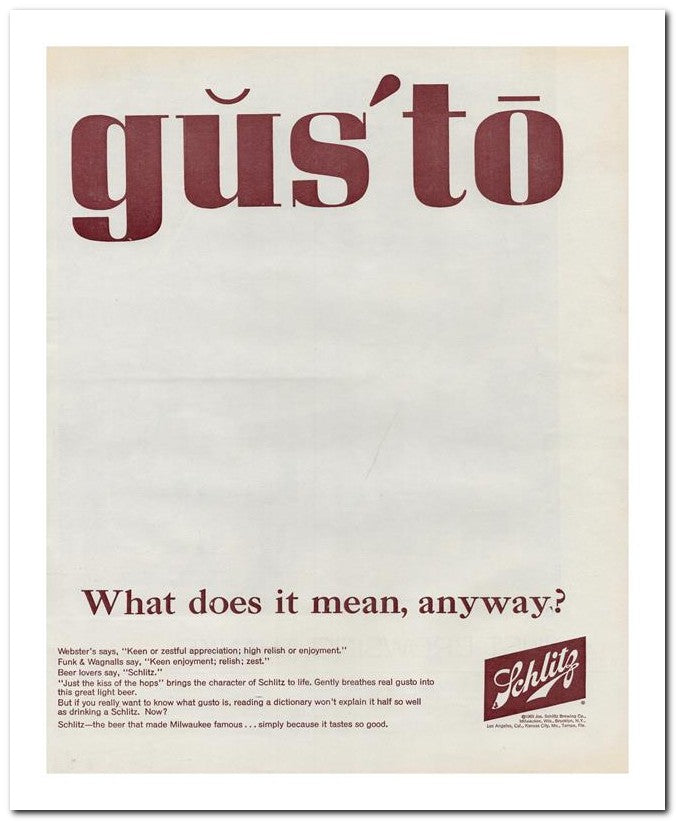 8x10 Vintage Ad 1963 Schlitz 02062501847