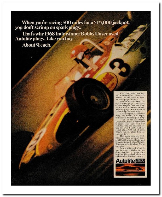 8x10 Vintage Ad 1969 When You Re Racing 500 Miles For A 177 000 02062502559