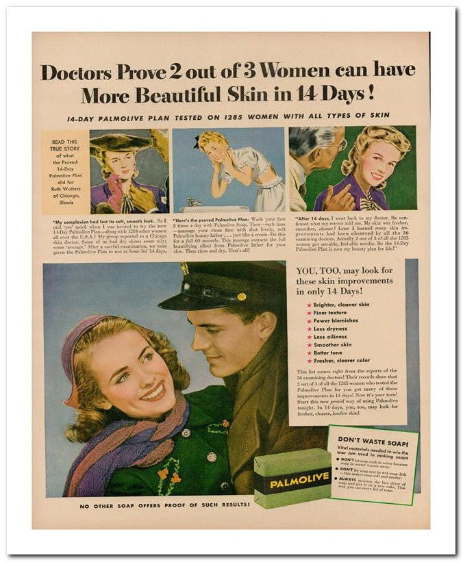8x10 Vintage Ad 1944 More Beautiful Skin In 14 Days 02062502682