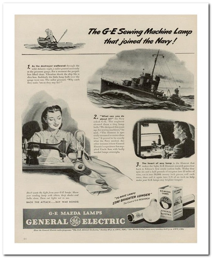 8x10 Vintage Ad 1944 The G E Sewing Machine Lamp 02062502811