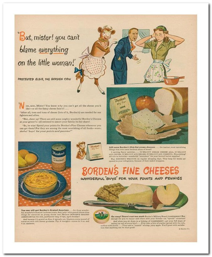 8x10 Vintage Ad 1944 Borden's Fine Cheeses 02062503072