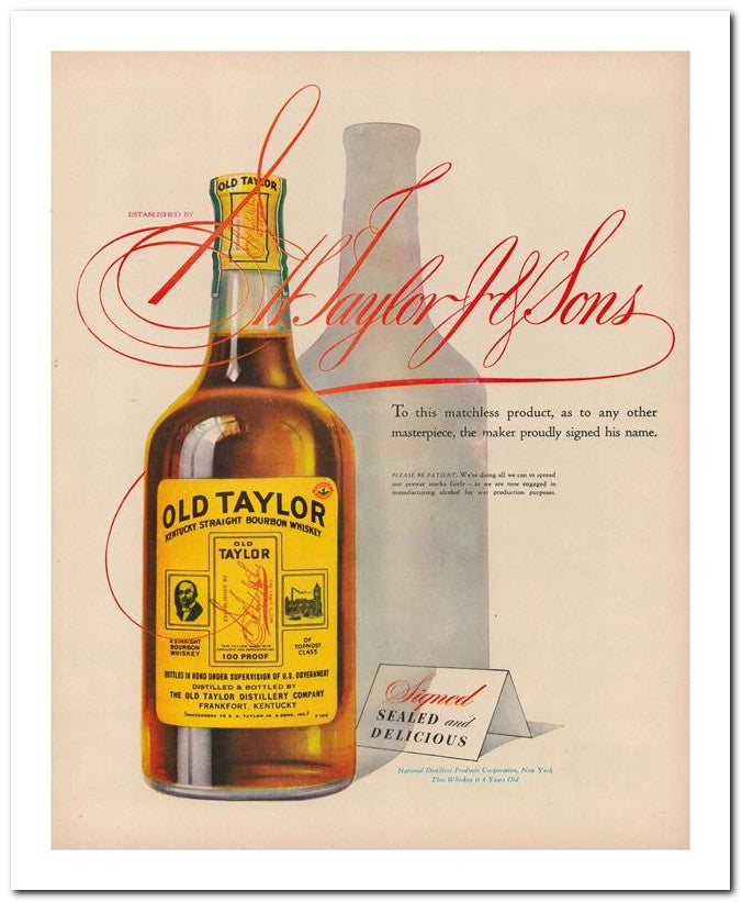 8x10 Vintage Ad 1944 Old Taylor 02062503143