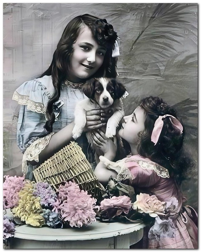 Belle Epoque Children 1908 Puppy Girls 8x10 Photo Print 23052500245