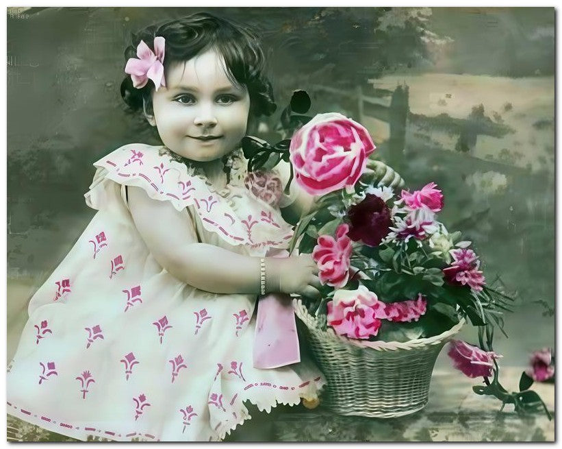 Belle Epoque Children 1910 Baby Flowers 8x10 Photo Print 23052500348