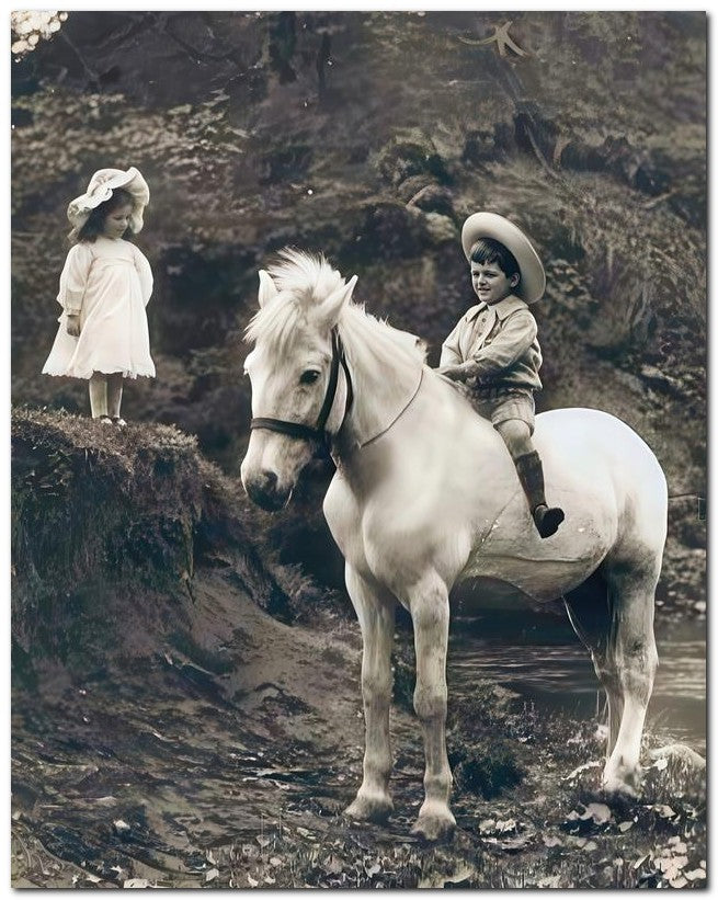 Belle Epoque Children 1910 Boy Horse Girl 8x10 Photo Print 23052500439