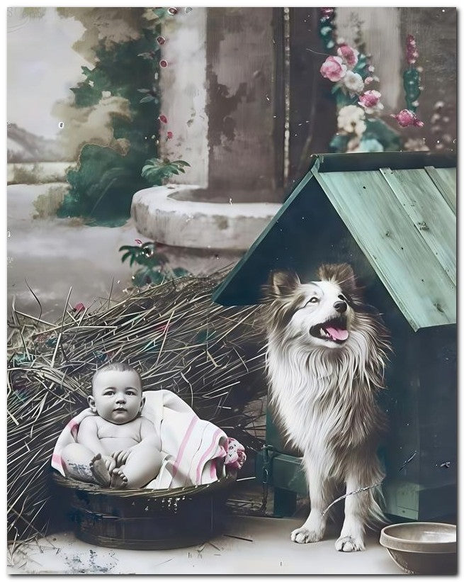 Belle Epoque Children 1910 Collie Baby 8x10 Photo Print 23052500505