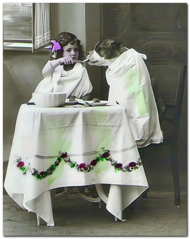 Belle Epoque Children 1910 Dog At Tea 8x10 Photo Print 23052500554