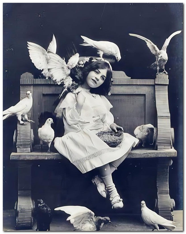 Belle Epoque Children 1910 Girl Pigeons 8x10 Photo Print 23052500674