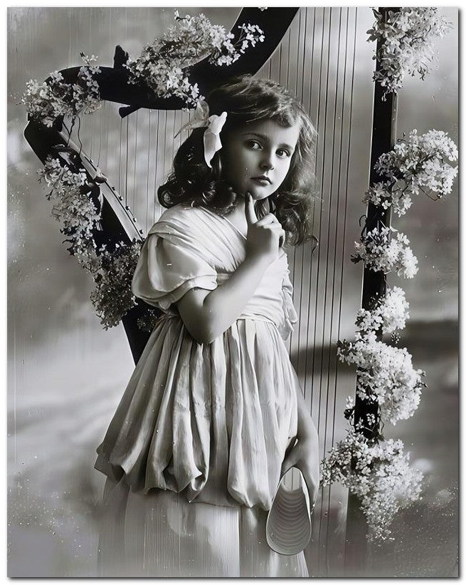 Belle Epoque Children 1910 Harp Girl 8x10 Photo Print 23052500707