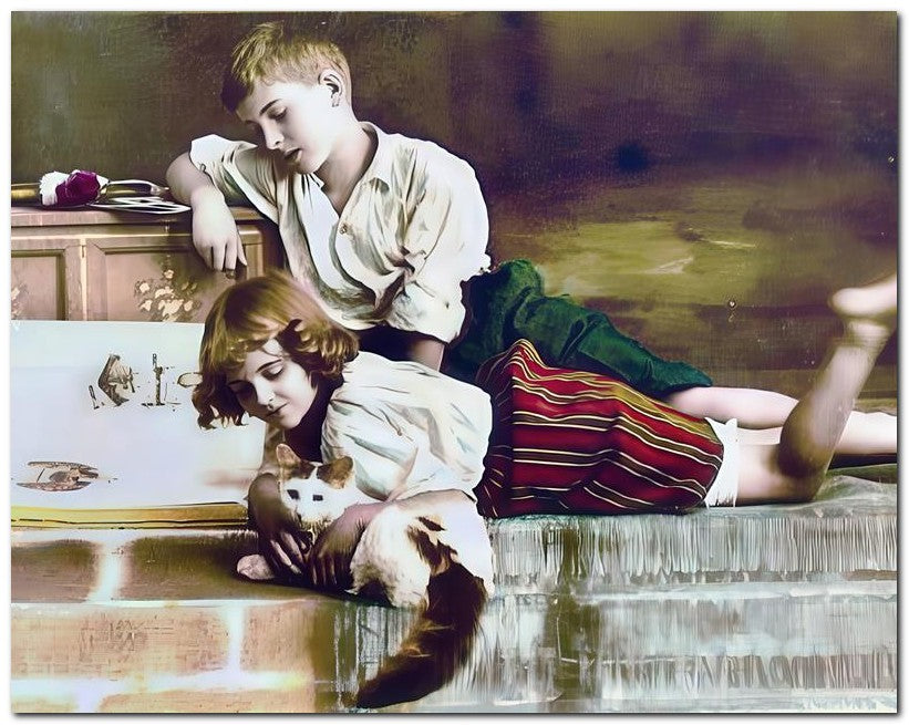 Belle Epoque Children 1910 Kids Art Cat 8x10 Photo Print 23052500745