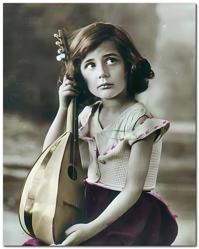 Belle Epoque Children 1910 Lute Big Eyes 8x10 Photo Print 23052500811