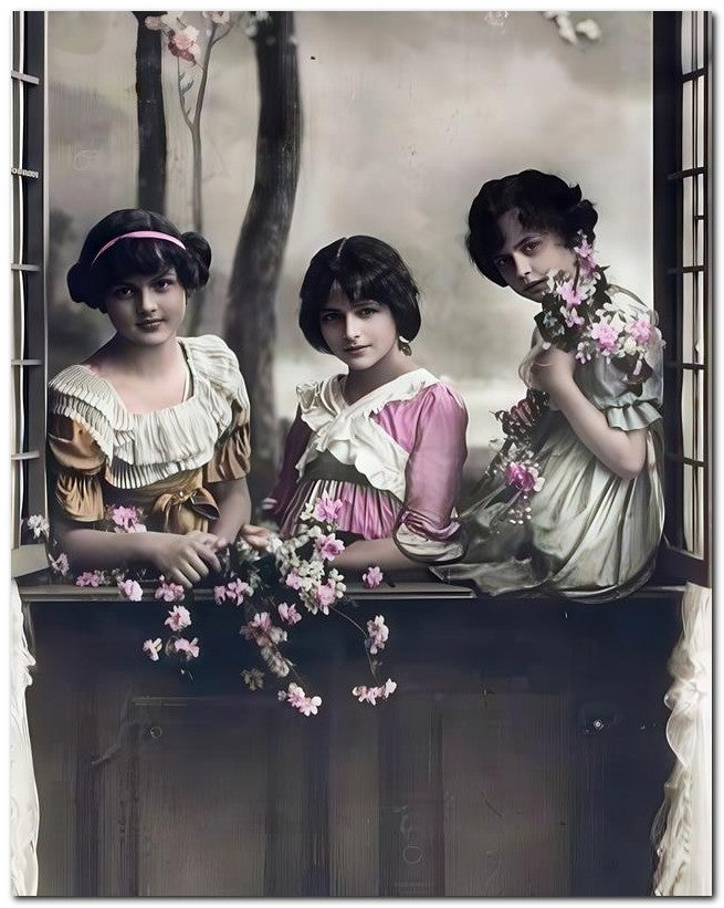 Belle Epoque Children 1917 Window Girls 8x10 Photo Print 23052501283