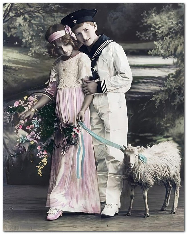 Belle Epoque Children Girl Sailor Boy Goat 8x10 Photo Print 23052501362