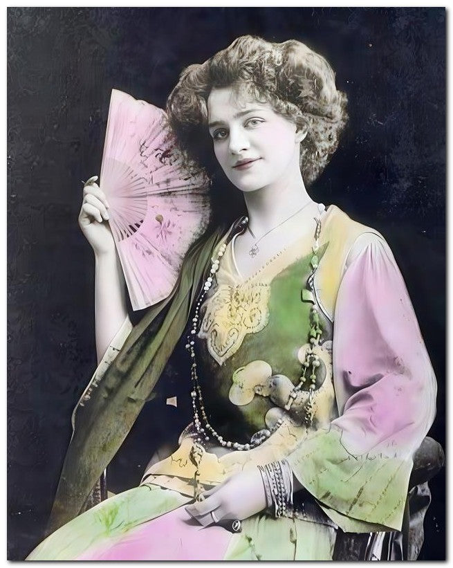 French Belle Epoque Fashion 1900's Pink Fan 8x10 Photo Print 23052501430
