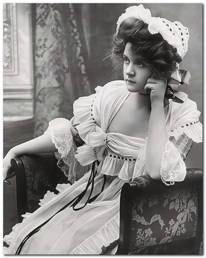 French Belle Epoque Fashion 1905 Sitting Chair 8x10 Photo Print 23052501582