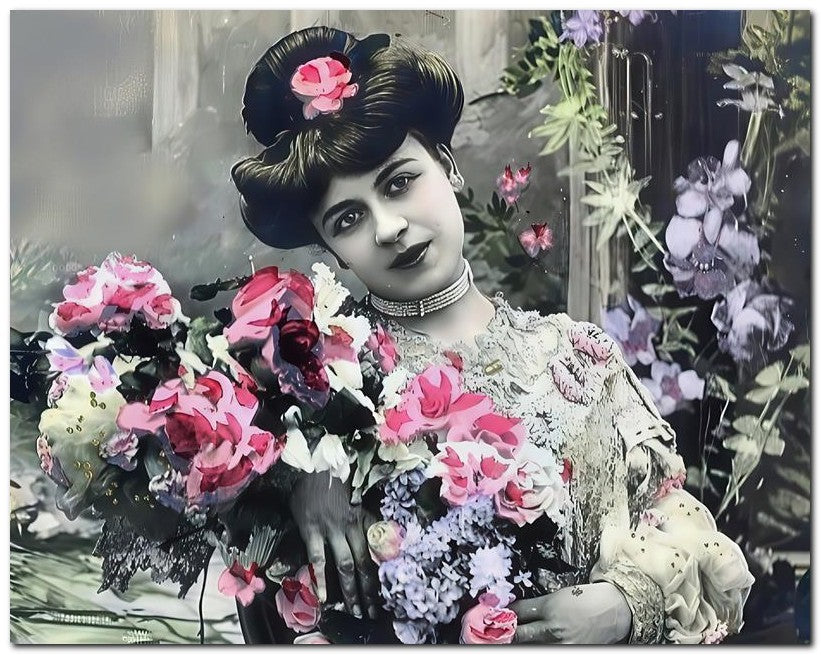 French Belle Epoque Fashion 1906 Flowers Lady 8x10 Photo Print 23052501614
