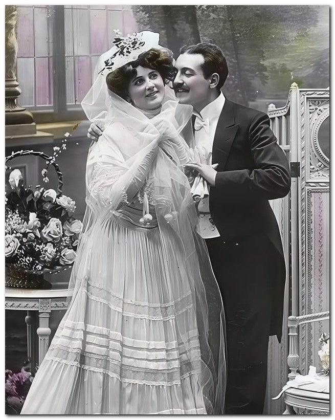 French Belle Epoque Fashion 1909 Bride Groom 8x10 Photo Print 23052501784
