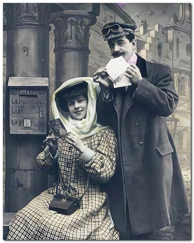 French Belle Epoque Fashion 1909 Couple Mail 8x10 Photo Print 23052501789
