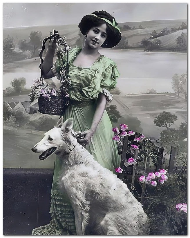 French Belle Epoque Fashion 1910 Big dog 8x10 Photo Print 23052501935