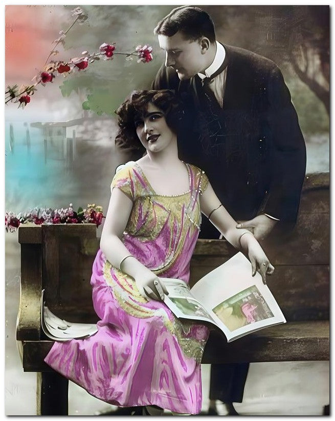 French Belle Epoque Fashion 1910 Couple Book 8x10 Photo Print 23052502032