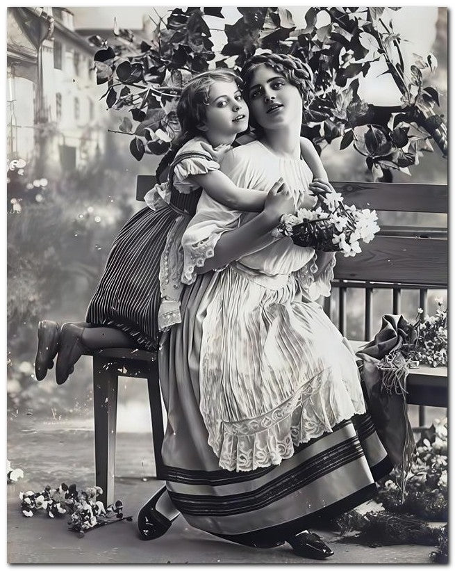 French Belle Epoque Fashion 1910 Kid Mom Bench 8x10 Photo Print 23052502215