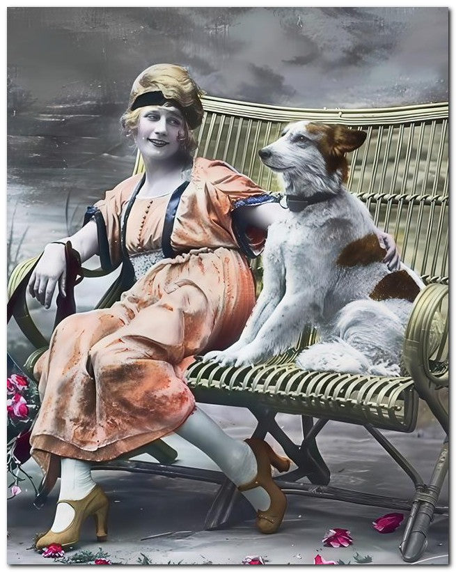 French Belle Epoque Fashion 1910 Lady dog_1 8x10 Photo Print 23052502246