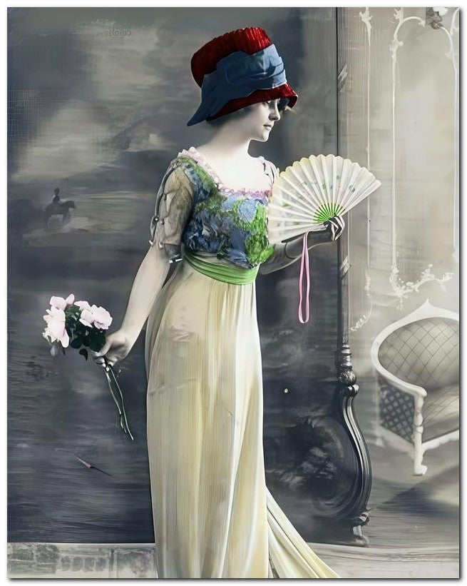 French Belle Epoque Fashion 1910 Lady Fan Roses 8x10 Photo Print 23052502249