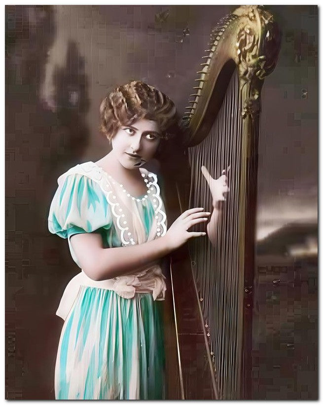 French Belle Epoque Fashion 1910 Lady Harp 8x10 Photo Print 23052502254