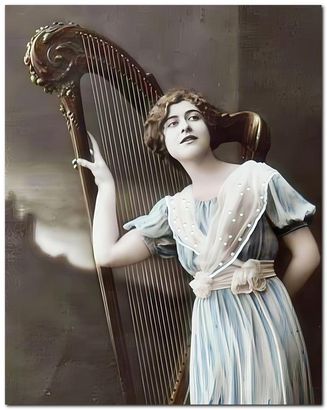 French Belle Epoque Fashion 1910 Music Harp 8x10 Photo Print 23052502368