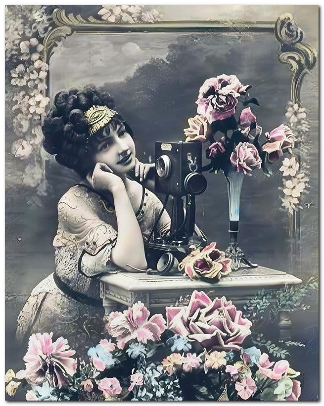 French Belle Epoque Fashion 1910 Phone Roses 8x10 Photo Print 23052502410