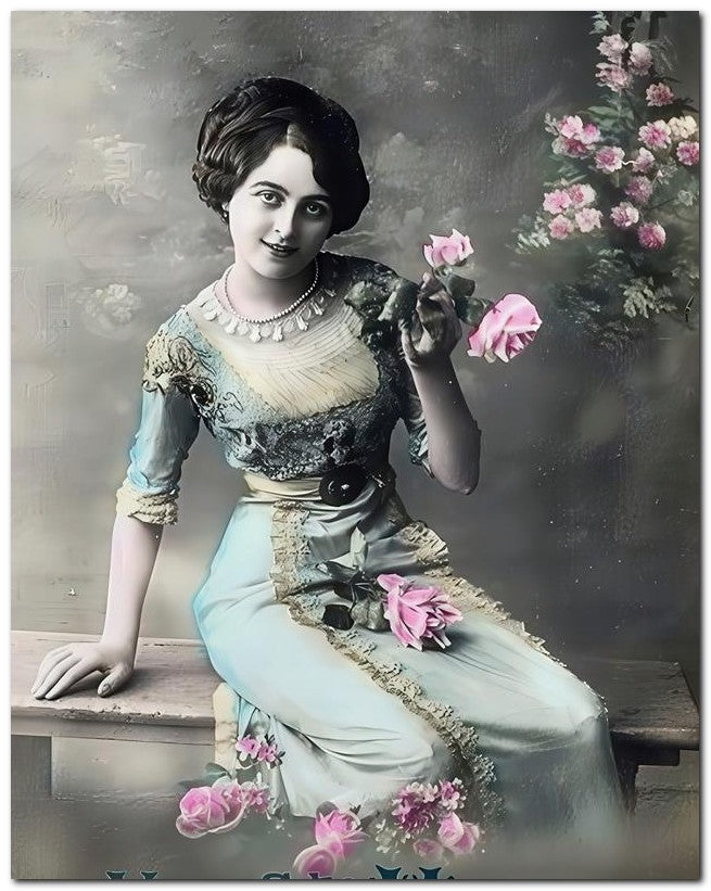French Belle Epoque Fashion 1910 Roses Bench 8x10 Photo Print 23052502490