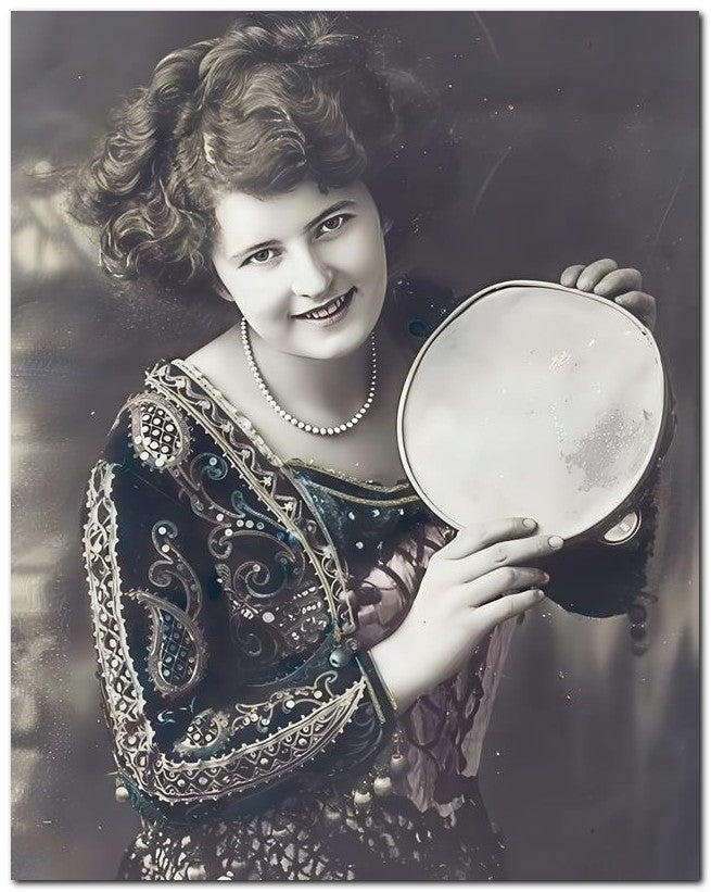 French Belle Epoque Fashion 1910 Tamborine Lady 8x10 Photo Print 23052502548