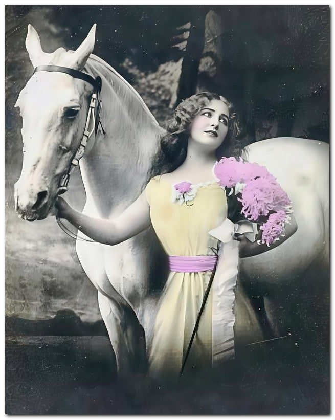Belle Epoque Fashion 1910 White Horse Pink 8x10 Photo Print 23052502593