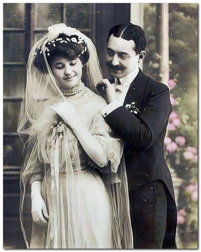 French Belle Epoque Fashion 1910's Groom Bride 8x10 Photo Print 23052502612