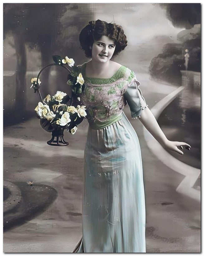 French Belle Epoque Fashion 1911 Holding Roses 8x10 Photo Print 23052502681