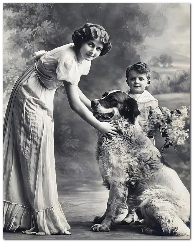 French Belle Epoque Fashion 1913 Mom Boy Dog 8x10 Photo Print 23052502780